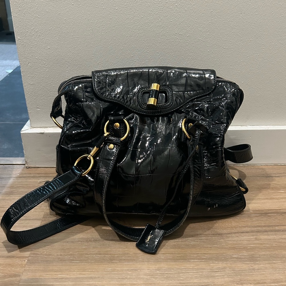 Yves Saint Laurent Black Shoulder Bag with Gold Accents